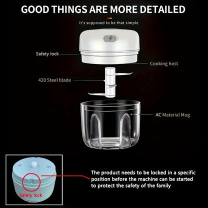 100ml/250ml USB Rechargeable Mini Kitchen Garlic Press, Electric Garlic Chopper and Meat Grinder, Masher